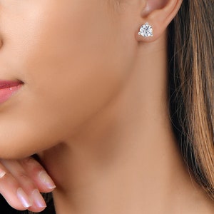 0.50 - 4 CTW Lab Grown Diamond Earrings in 14K White Gold | Certified 3 Prong Diamond Studs | With Push Back Findings