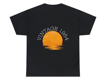 Retro Sunset Vintage 1984 Inspired Heavy Cotton Tee - Vintage 1984 Sunset tee - Retro Beach T Shirt - Summer Vibes T Shirt
