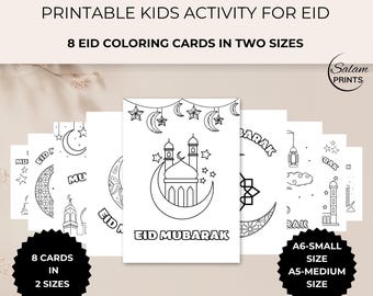 Printable Eid Mubarak Greeting Cards for Kids Coloring Activity,  DIY Eid Craft for Kids, Islamic Homeschooling, Digital Download