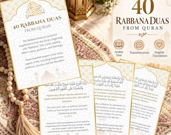 40 Rabbana duas from Quran,Islamic Dua Cards, Printable Islamic Flashcards, Quranic Duas with Translation Transileration,Digital Muslim Gift
