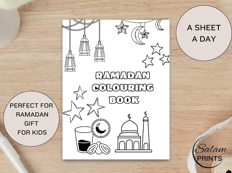Printable Ramadan Coloring Book for Muslim Kids – Digital Islamic Activity Book featuring mosques, crescent moons, lanterns, Quran, duas, iftar, and Eid celebrations. Perfect for Ramadan homeschool, Sunday school, and Islamic learning, this fun and educational Ramadan activity book nurtures creativity while teaching kids about fasting, prayer, and gratitude. Instantly download, print, and enjoy meaningful Ramadan crafts for toddlers, preschoolers, and young children
