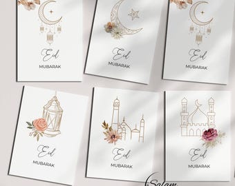 Eid Mubarak Karten 6er Set Printable | Neutral Beige Minimalistische DIY Karten für Eid | Eid Geschenkanhänger in den Größen A6 | Eid Gastgeschenke |Digitaler Download