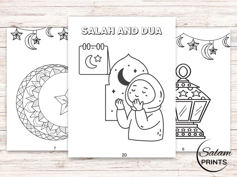 Printable Ramadan Coloring Book for Muslim Kids – Digital Islamic Activity Book featuring mosques, crescent moons, lanterns, Quran, duas, iftar, and Eid celebrations. Perfect for Ramadan homeschool, Sunday school, and Islamic learning, this fun and educational Ramadan activity book nurtures creativity while teaching kids about fasting, prayer, and gratitude. Instantly download, print, and enjoy meaningful Ramadan crafts for toddlers, preschoolers, and young children
