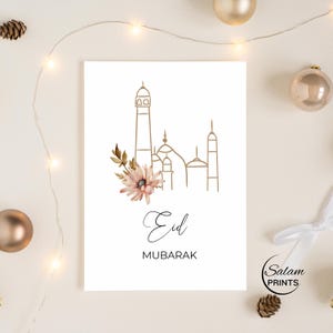 Conjunto de 6 cartões Eid Mubarak, minimalista, tom neutro, moderno, islâmico, presente, impressão, cartão de felicitações, faça você mesmo, download digital, A6,5x7,6x4, presente para Eid