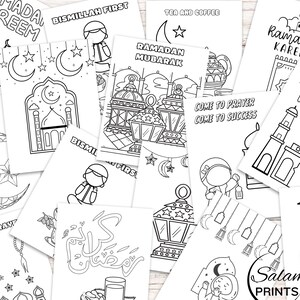 Printable Ramadan Coloring Book for Muslim Kids – Digital Islamic Activity Book featuring mosques, crescent moons, lanterns, Quran, duas, iftar, and Eid celebrations. Perfect for Ramadan homeschool, Sunday school, and Islamic learning, this fun and educational Ramadan activity book nurtures creativity while teaching kids about fasting, prayer, and gratitude. Instantly download, print, and enjoy meaningful Ramadan crafts for toddlers, preschoolers, and young children