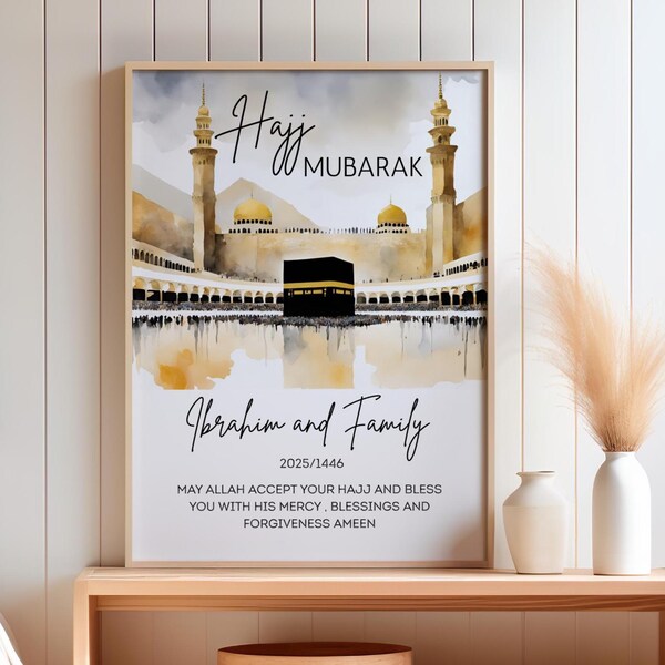 Regalo personalizado de Hajj Mubarak para peregrinos musulmanes Tarjetas de Kaaba imprimibles de Hajj personalizadas Regalo musulmán Regalo islámico para Hajjis Descarga digital