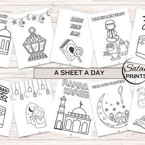 Printable Ramadan Coloring Book for Muslim Kids – Digital Islamic Activity Book featuring mosques, crescent moons, lanterns, Quran, duas, iftar, and Eid celebrations. Perfect for Ramadan homeschool, Sunday school, and Islamic learning, this fun and educational Ramadan activity book nurtures creativity while teaching kids about fasting, prayer, and gratitude. Instantly download, print, and enjoy meaningful Ramadan crafts for toddlers, preschoolers, and young children