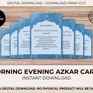 Morning Evening Dua cards, Authentic Islamic Dua for protection Flash Cards, 30 Printable Azkars, Islamic Gift for Muslims Digital Download