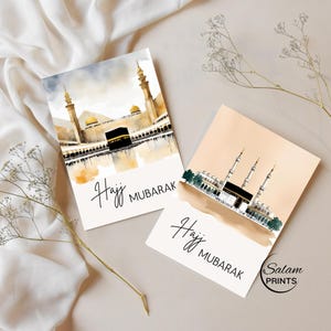 Hajj Mubarak Karte 6er Set Aquarell Kaaba Print Poster Islamisches Geschenk druckbare Grußkarten DIY Digital Download A6,5x7,6x4 Geschenk für Hajj