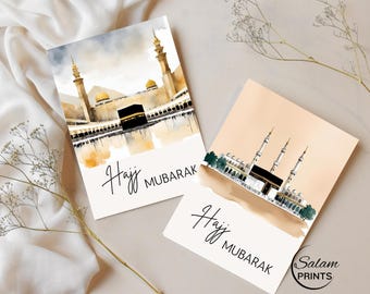Hajj Mubarak Card set of 6 Watercolor Kaaba Print Poster Islamic gift Printable Greeting Cards DIY Digital Download A6,5x7,6x4 Gift for Hajj