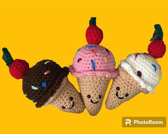 Crochet Ice Cream Plush Toy, Handmade Soft Play Gift