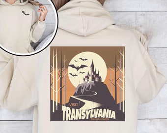 Sudadera con capucha "Visita Transilvania", pósteres de viaje inspirados, póster de Drácula, camiseta de Drácula, estilo cottagecore Dark Academia, murciélago vampiro, Rumanía