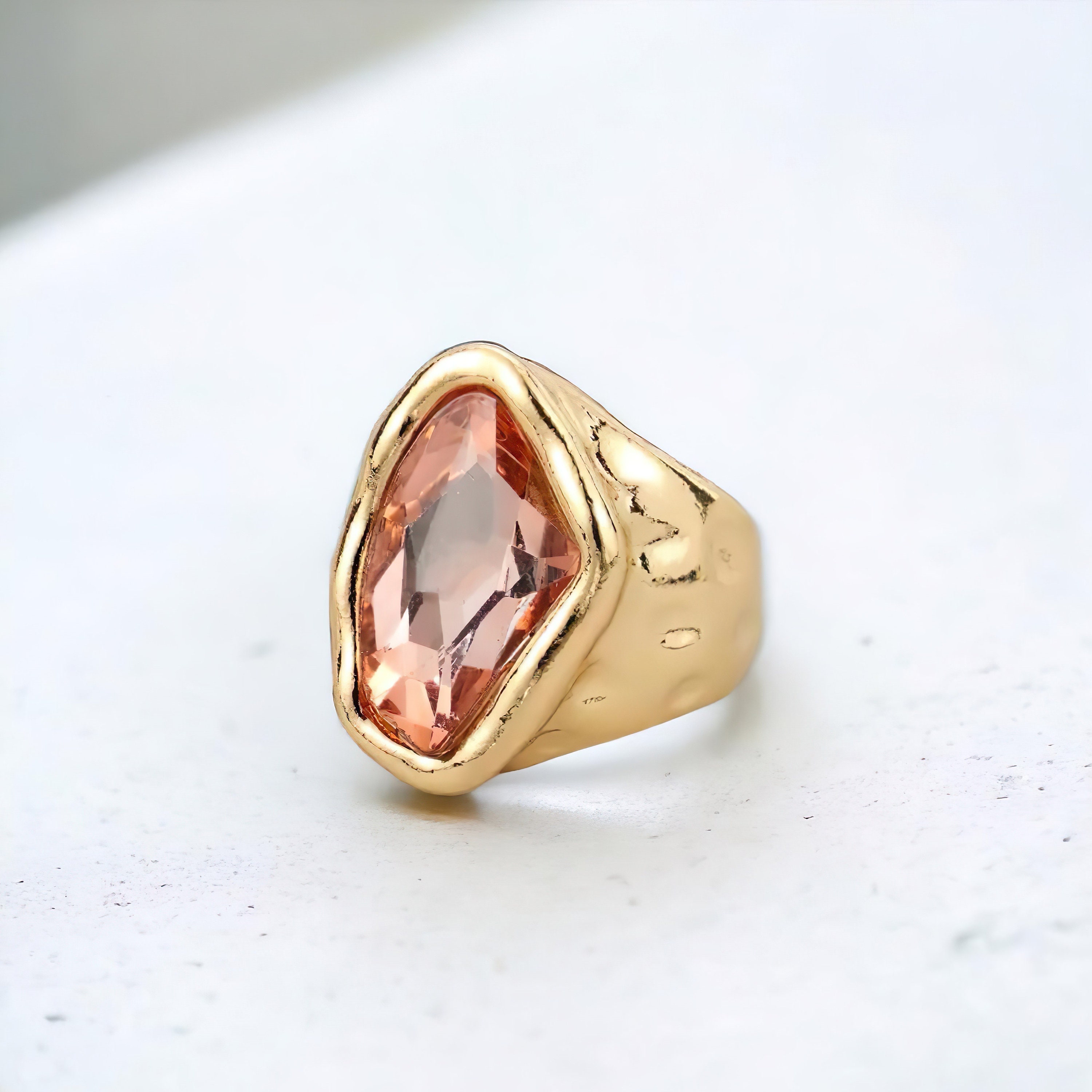 Personalized Birthstone Chunky Ring, Gemstone Ring, Emerald Thick Ring, Crystal Statement Waterproof Ring, Gift for Her
