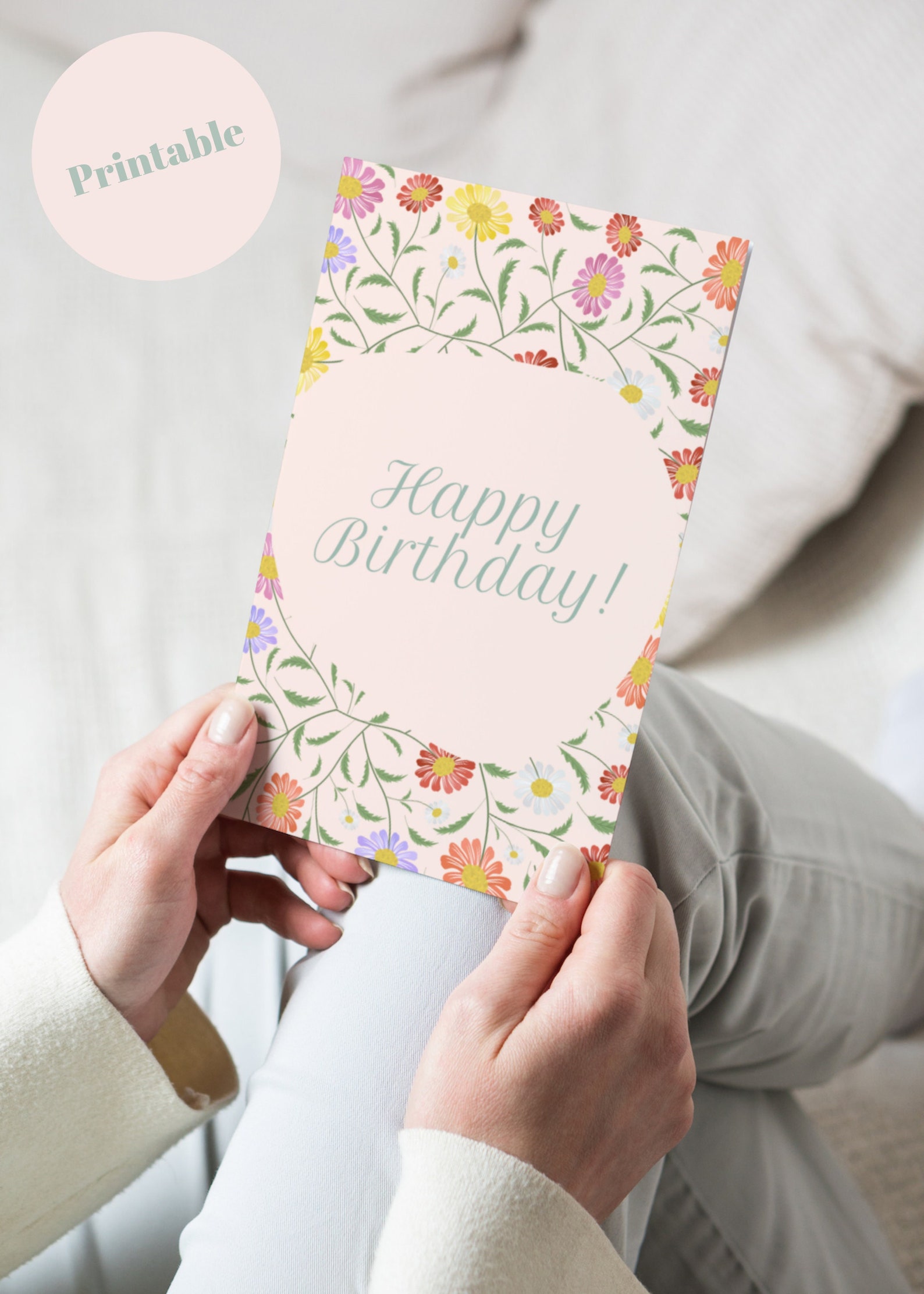 Pink Floral Printable Birthday Card Greeting Card Happy Birthday Card ...