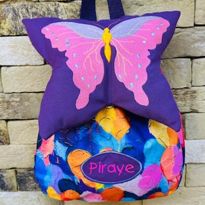 Sac à dos personnalisé pour enfants avec nom brodé - Rembourré de fibres, broderie papillon, sac pour maternelle et jardin d'enfants, bretelles réglables