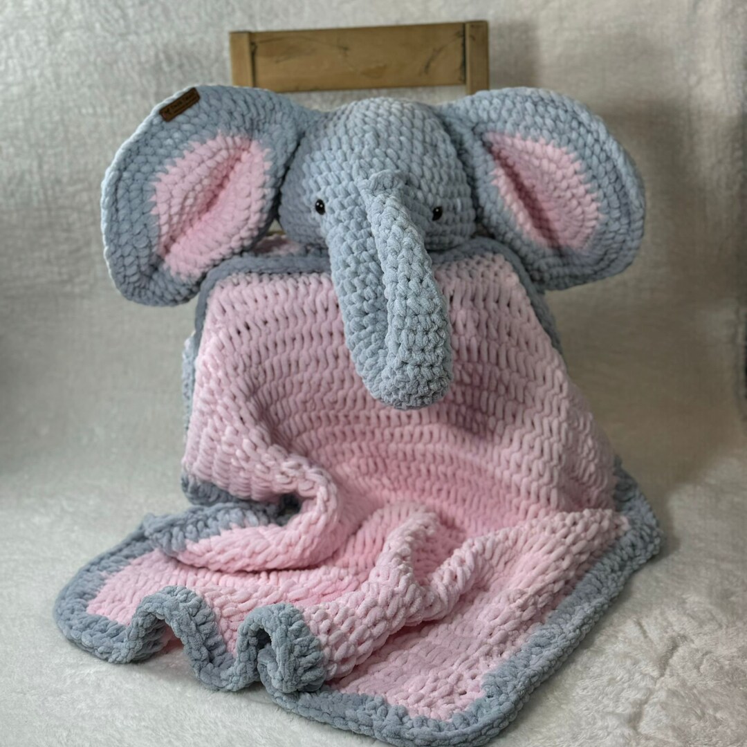 Elephant Head Baby Blanket Knitted With Handmade Fluffy Threads