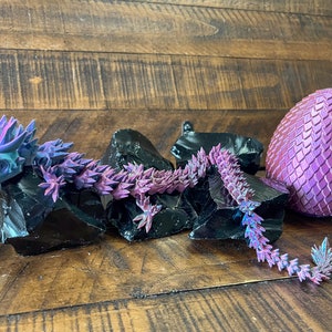 3D printed articulating dragon with available matching egg 18 inches in length