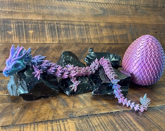 3D printed articulating dragon with available matching egg 18 inches in length
