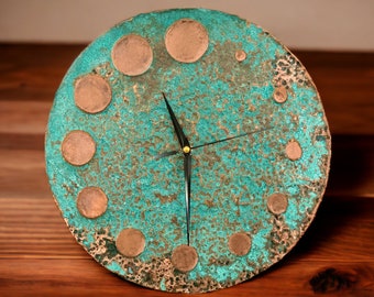 Wall Clock-Wall Clock with Numbers-Copper Wall Clock-Retro Wall Clock-Large Wall Clock-Wall Clock Unique-Wall Clock Kitchen-Copper Patina