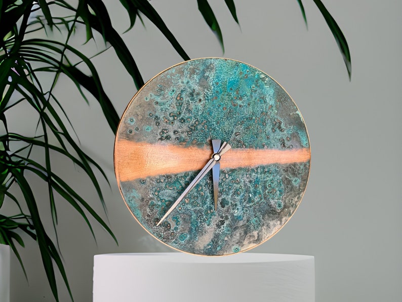 Farmhouse Copper Clock Patina Wall Clock Art Rustic Wall Decor Gift for Her l Copper Wall Clock image 5