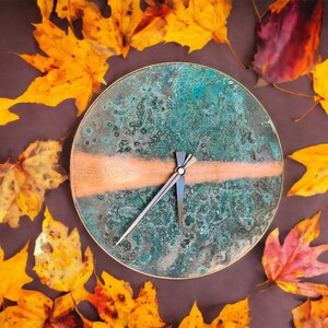 Farmhouse Copper Clock Patina Wall Clock Art Rustic Wall Decor Gift for Her l Copper Wall Clock image 4