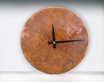 Copper Clock-Farmhouse Wall Clock-Art Deco Rusty-Patina Copper Wall Clock-Original Art-Rustic Home Decor-Metal Wall Art-Housewarming Gift