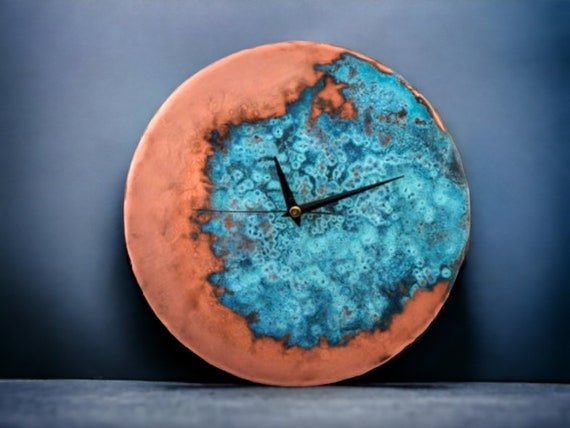 Handmade Minimalist Copper Wall Clock, Unique Modern Metal Wall Clock for Farmhouse, Copper Wall Art, Rustic Industrial Wall Clock