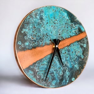 Farmhouse Copper Clock Patina Wall Clock Art Rustic Wall Decor Gift for Her l Copper Wall Clock image 1