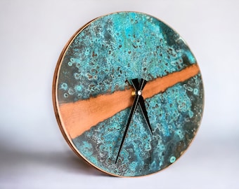 Farmhouse Copper Clock | Patina Wall Clock Art | Rustic Wall Decor | Gift for Her l Copper Wall Clock