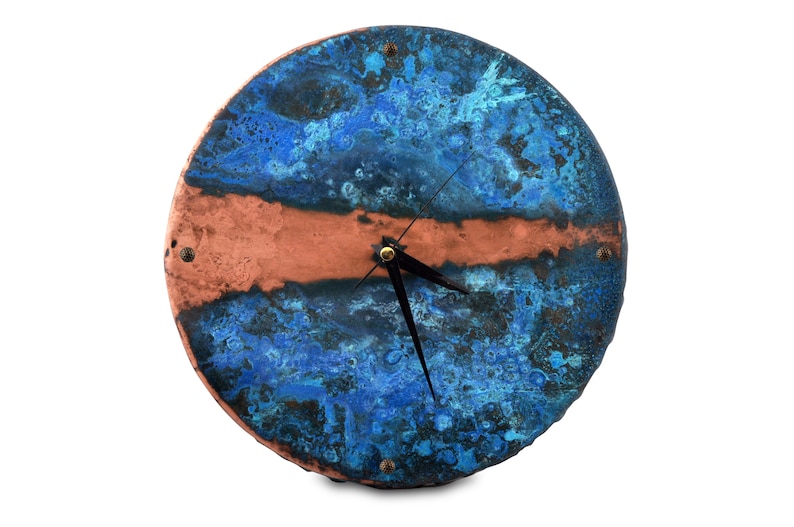 Farmhouse Copper Clock Patina Wall Clock Art Rustic Wall Decor Gift for Her l Copper Wall Clock With Clock Points