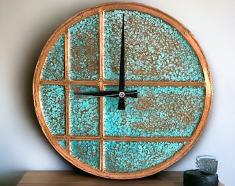 Wall Clock-Copper Wall Clock-Retro Wall Clock-Large Wall Clock-Wall Clock Unique-Wall Clock Kitchen-Copper Patina-Copper Clock