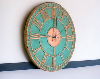 Kupfer-Wanduhr, Wanduhr mit Zahlen, einzigartige handgefertigte Uhr, rustikales Dekor, Geschenk für ihn, einzigartige Wanduhr, große Uhr