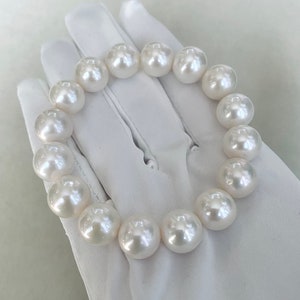 Genuine Large 12-13mm High-Quality Freshwater Cultured Ivory White Pearl Stretch Bracelet, Radiant Luster, Versatile Fit