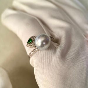 Rare 10.5mm Australian Silver South Sea Baroque Pearl Ring, &quot;Blue Blood&quot; Series, Guardian Serpent-Inspired Open Design in S925, Adjustable