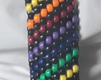 Black Belt with Rainbow Metallic Bead Accents Vintage 80s Statement Belt Art Teacher Emo Black Rainbow  main image 4