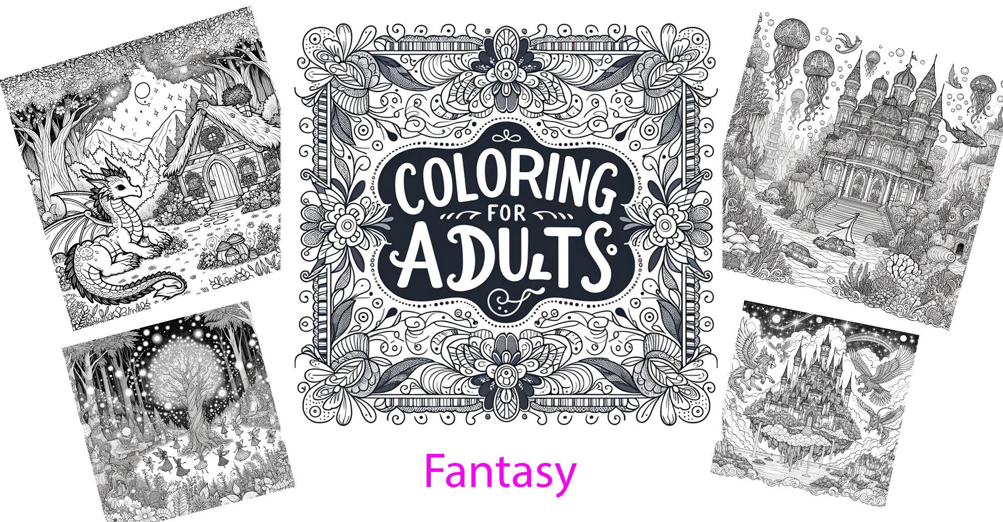 Fantasy Adult Coloring Book Journey Through Mythical Worlds 20 Pages - Etsy