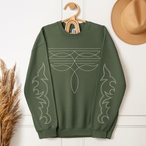 Boot Stitch Western Sweatshirt Cowgirl Sweatshirt Western Clothing Music Festival Outfit Equestrian Gifts Western Boho Horse Rider Gift image 7