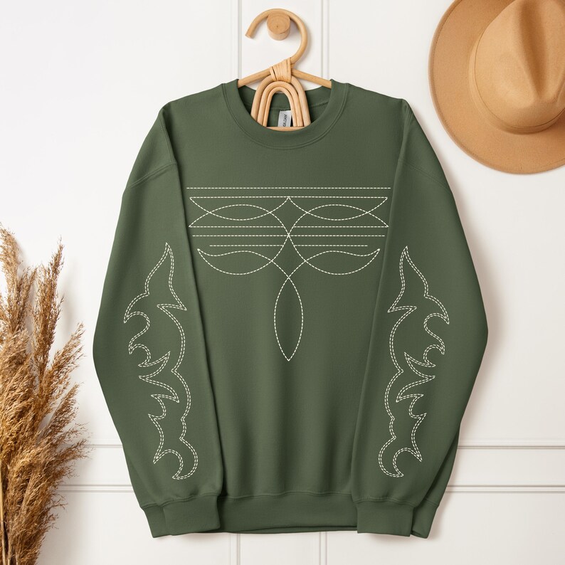 Boot Stitch Western Sweatshirt Cowgirl Sweatshirt Western Clothing Music Festival Outfit Equestrian Gifts Western Boho Horse Rider Gift image 7