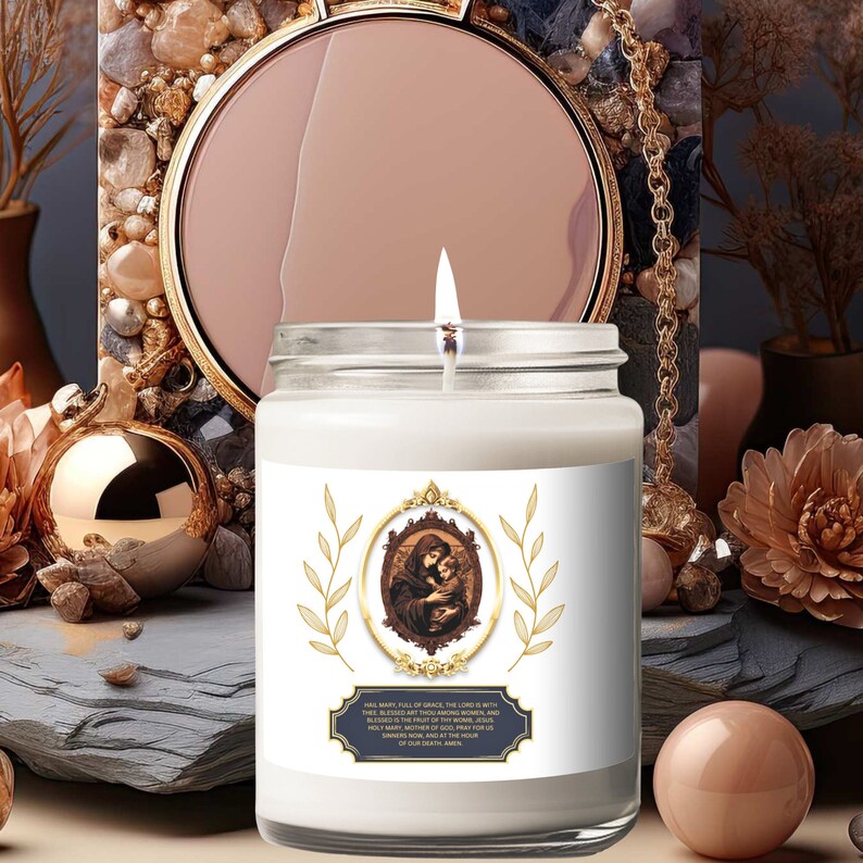 Mary Mother and Baby Jesus Candle, Bible Verses, Catholic Gifts, Prayer