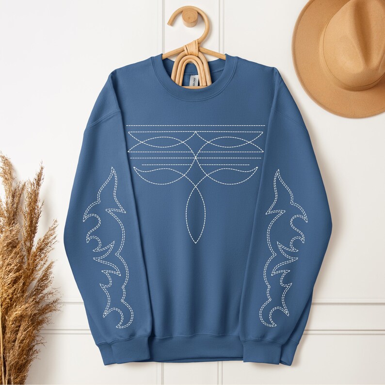 Boot Stitch Western Sweatshirt Cowgirl Sweatshirt Western Clothing Music Festival Outfit Equestrian Gifts Western Boho Horse Rider Gift image 6