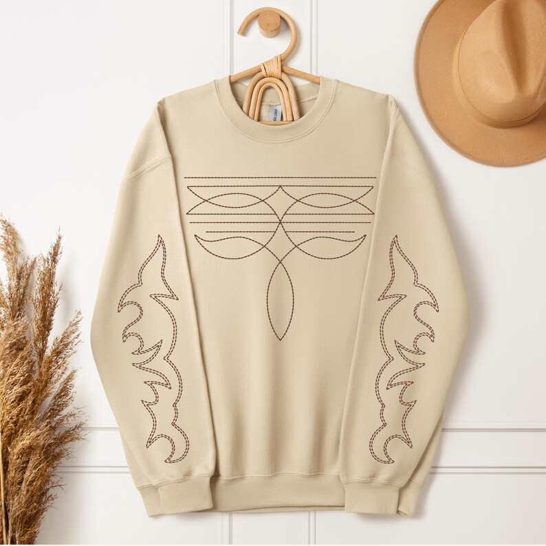 Boot Stitch Western Sweatshirt Cowgirl Sweatshirt Western Clothing Music Festival Outfit Equestrian Gifts Western Boho Horse Rider Gift image 4