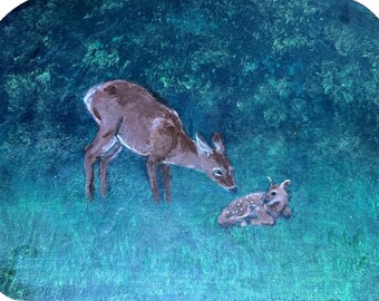 Mother Doe and Fawn on Slate Made to Order