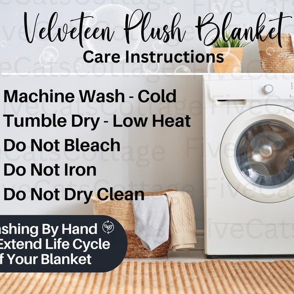 Velveteen Plush Blanket Washing Instructions, Plush Blanket Mockup, Blanket Throw Washing Care Chart, Minky Throw Printify Mockup Graphic