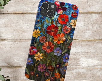 Stained Glass Wildflower iPhone 15 Case: Colorful Floral Design