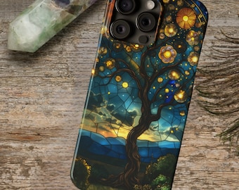 Stained Glass Tree iPhone Case: Starry Night Sky Celestial Design
