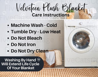 Plush Blanket Washing Instructions: Care Chart Mockup (JPG Digital Download)