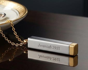 Engraved Jeremiah 29:11 Sliding Bar Necklace Scripture Necklace Christian Bible Verse Jewelry Inspirational Message Pendant 18K PVD