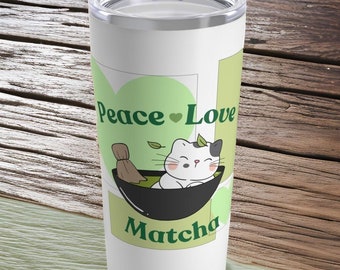 Cat Matcha Tumbler: Peace Love Matcha, Stainless Steel Travel Mug