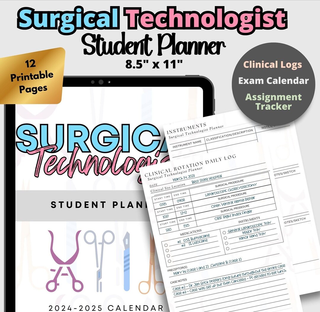 Surgical Technologist Student Planner I 8.5 X 11 Printable I Scrub Tech Student Calendar 2024