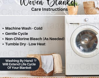 Woven Blanket Washing Instructions, Woven Blanket Mockup, Woven Blanket Chart, Blanket Washing Care Chart, Printify Woven Blanket Mockup POD